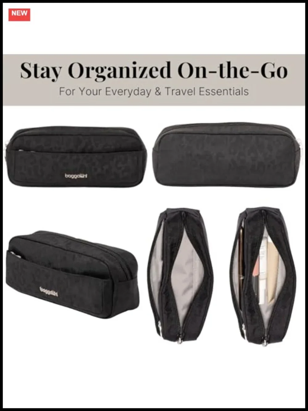 Long Pocket Cosmetic Bag - Lightweight Water Repellent Nylon Makeup Organizer